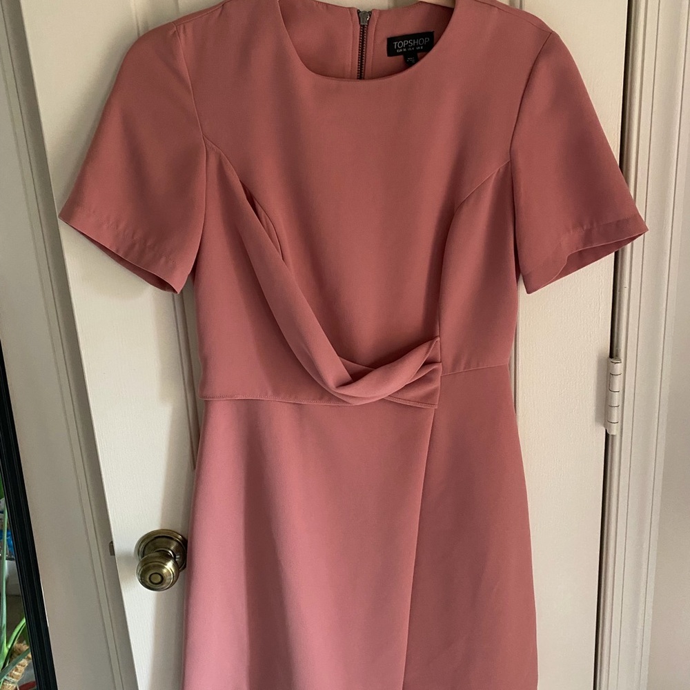 Topshop Dusty Rose Short Sleeve Draped Shift Dress